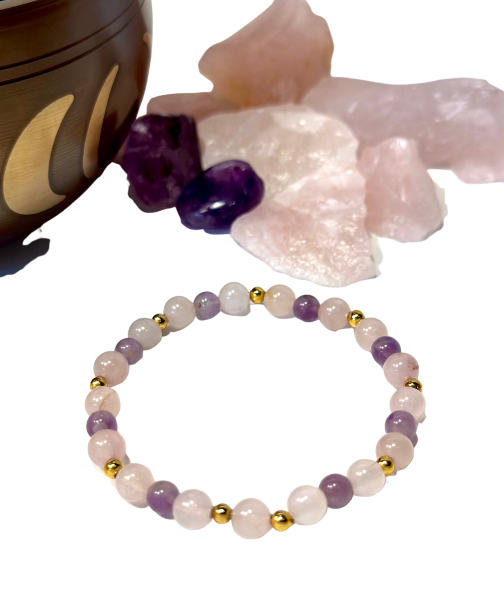 Selbstliebe Gold Amethyst - Rosenquarz Armband