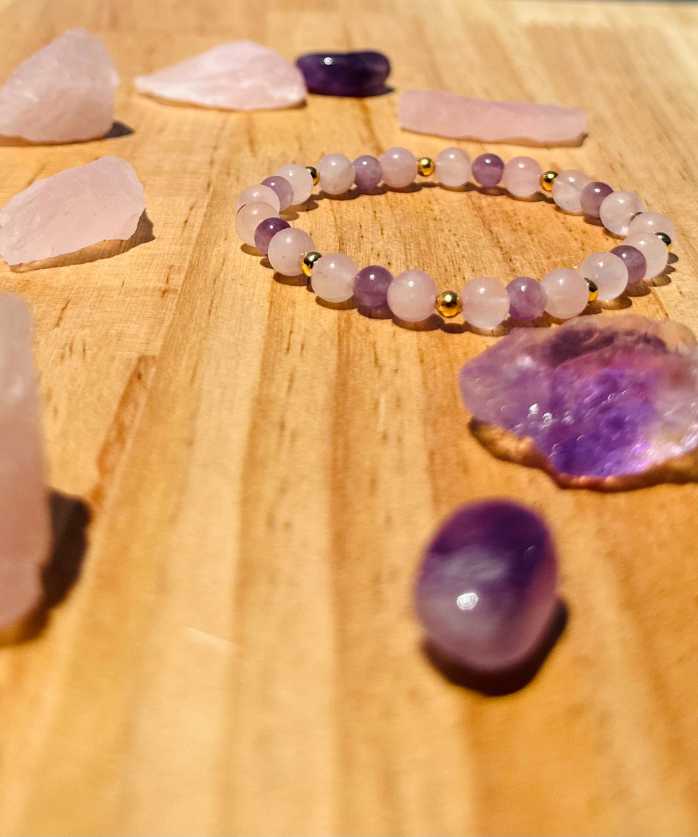 Selbstliebe Gold Amethyst - Rosenquarz Armband
