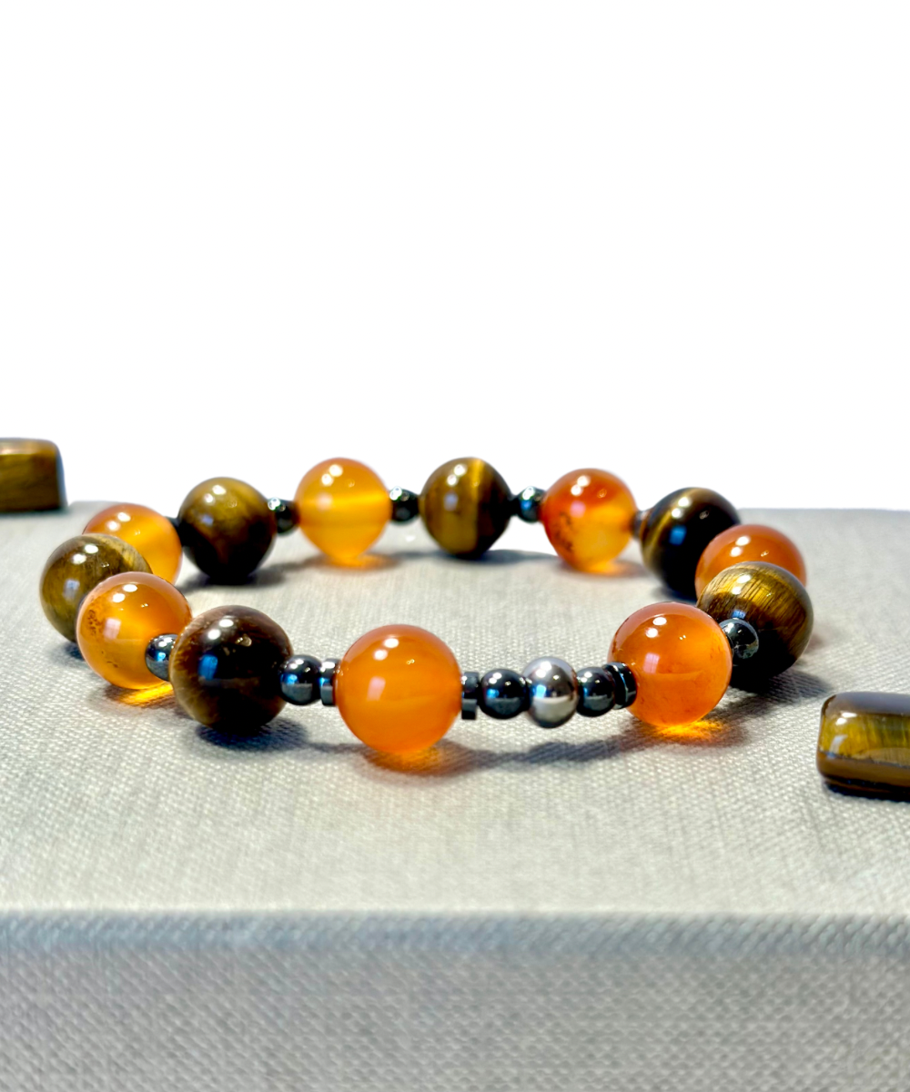 Armband aus orangefarbenem Achat und Tigerauge