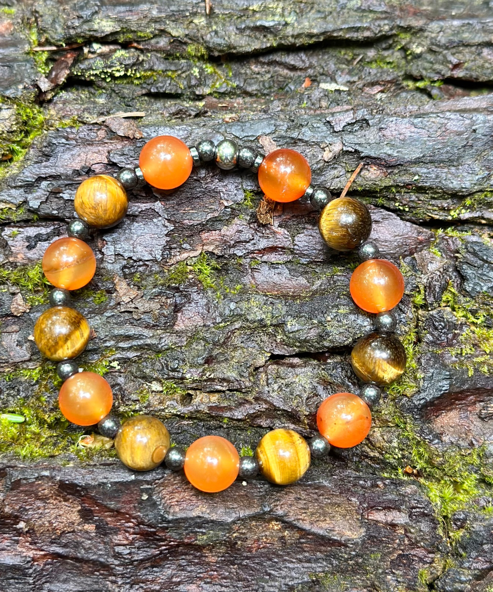 Armband aus orangefarbenem Achat und Tigerauge