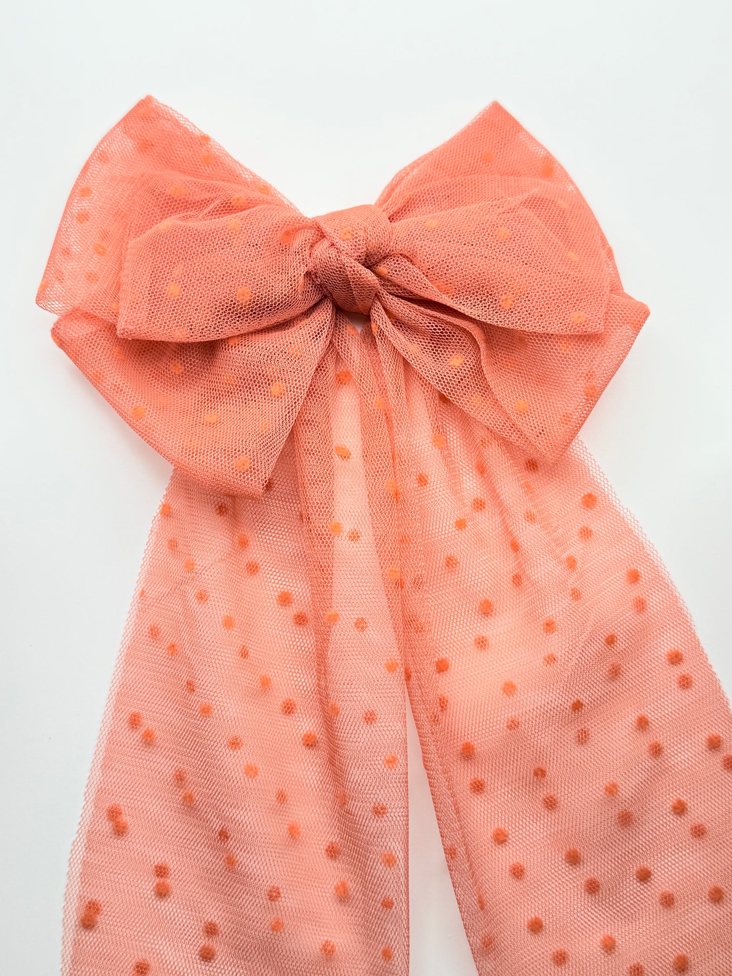 Oversized Coral Pink Hair Bow Clip – Elegant Long Tail Velvet Barrette for Women & Girls