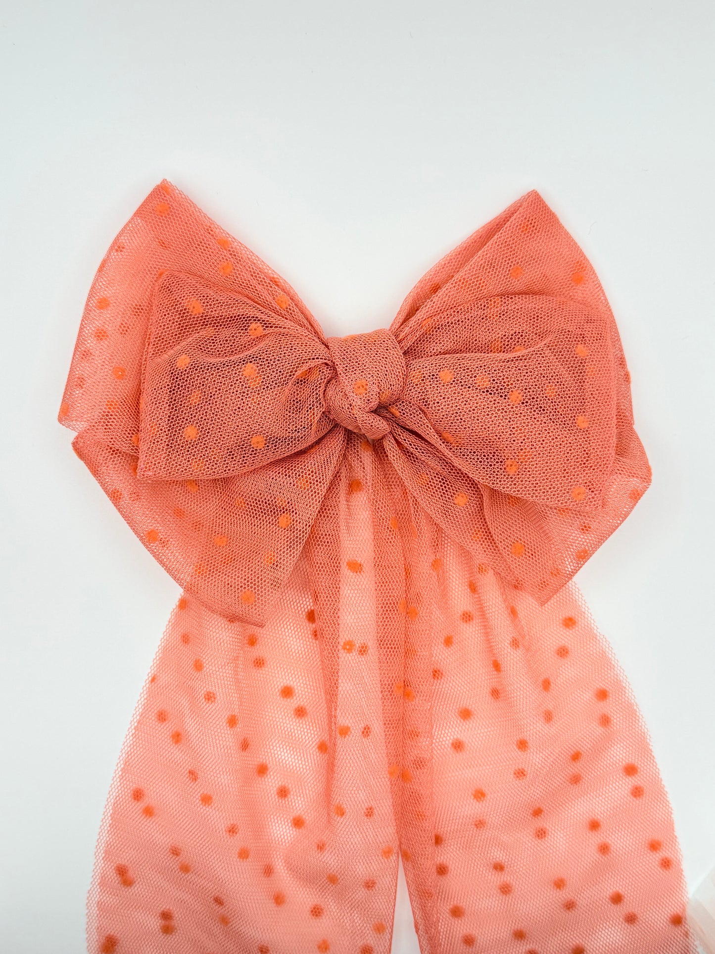 Oversized Coral Pink Hair Bow Clip – Elegant Long Tail Velvet Barrette for Women & Girls