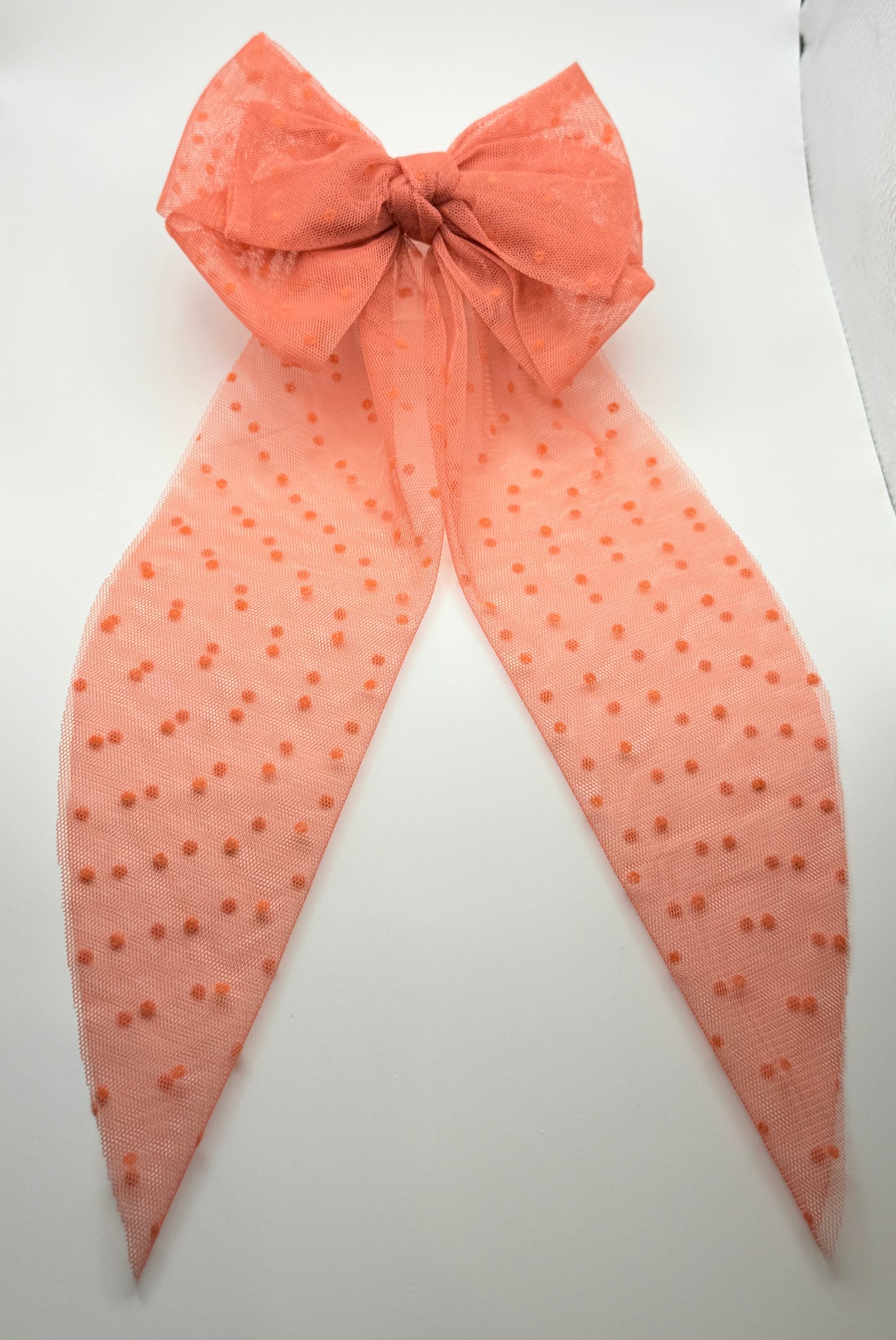 Oversized Coral Pink Hair Bow Clip – Elegant Long Tail Velvet Barrette for Women & Girls