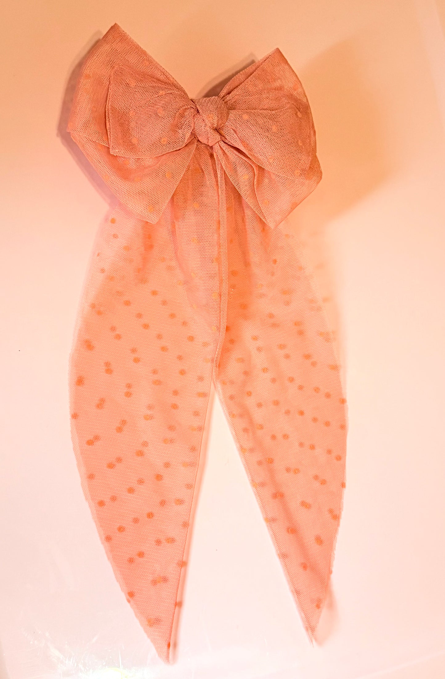 Oversized Coral Pink Hair Bow Clip – Elegant Long Tail Velvet Barrette for Women & Girls