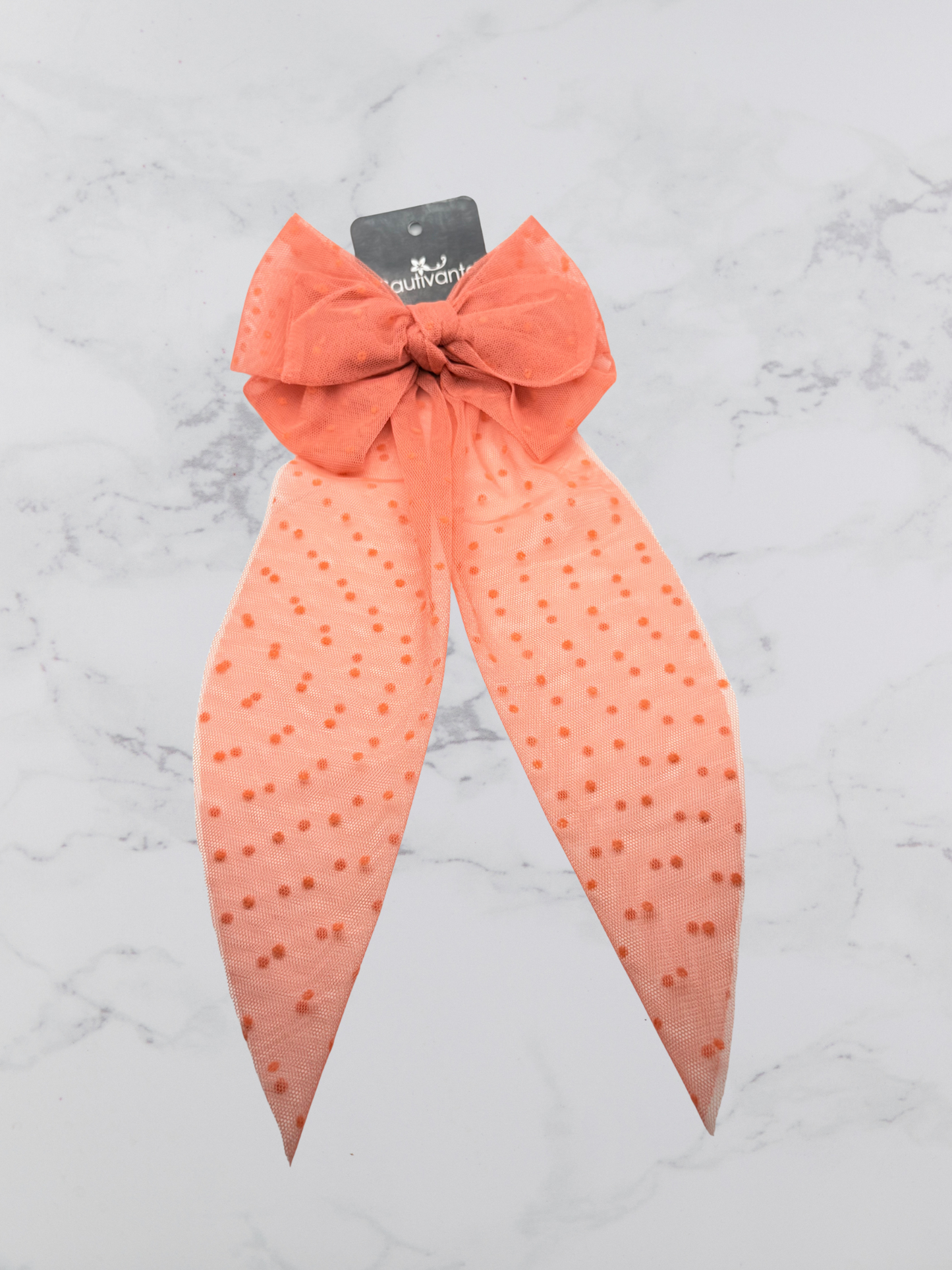 Oversized Coral Pink Hair Bow Clip – Elegant Long Tail Velvet Barrette for Women & Girls