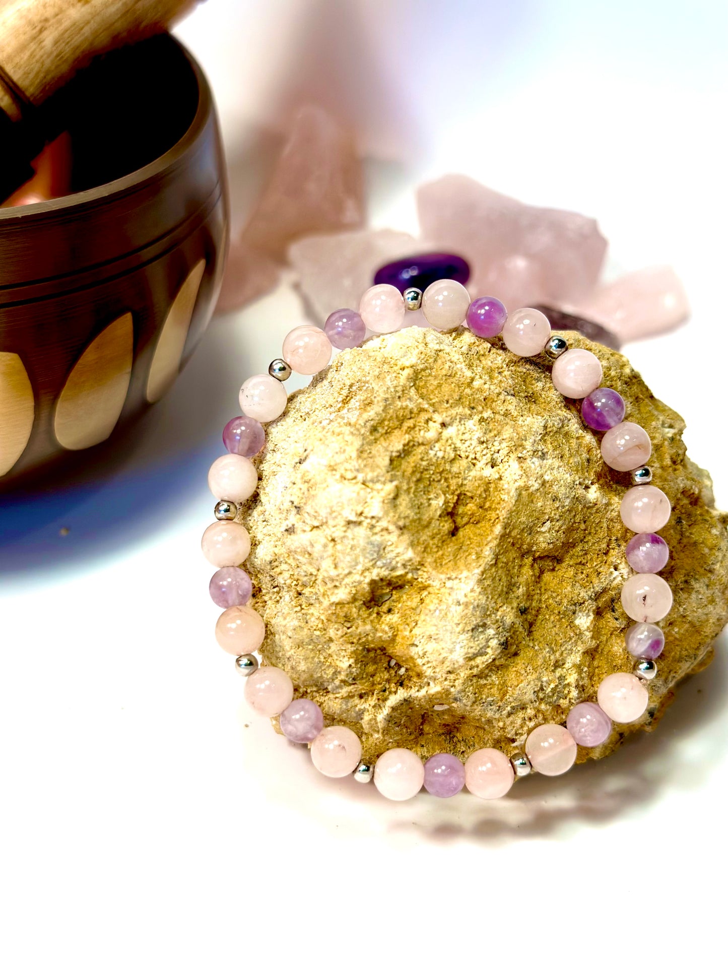 Selbstliebe Silber Amethyst-Rosenquarz Armband