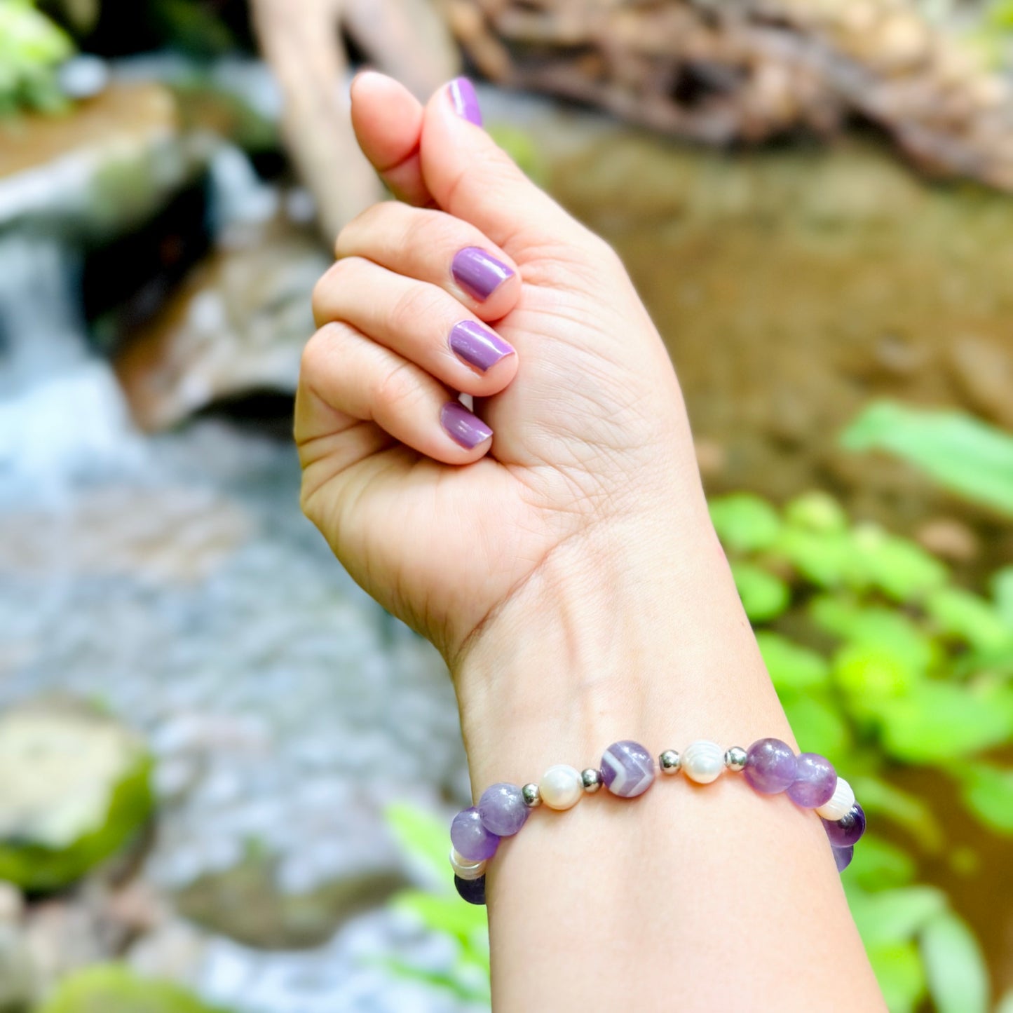 Amethyst- und Flussperlen-Armband