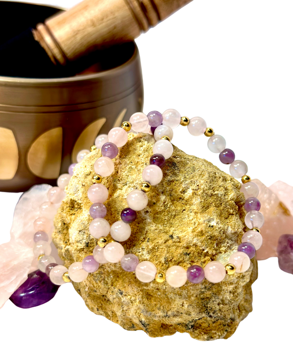 Amethyst Rose Quartz Gold Self Love Bracelet