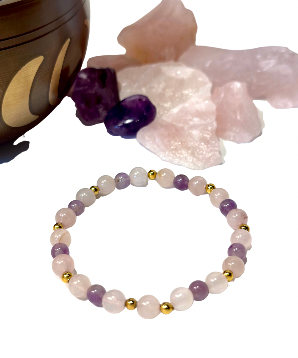 Amethyst Rose Quartz Gold Self Love Bracelet