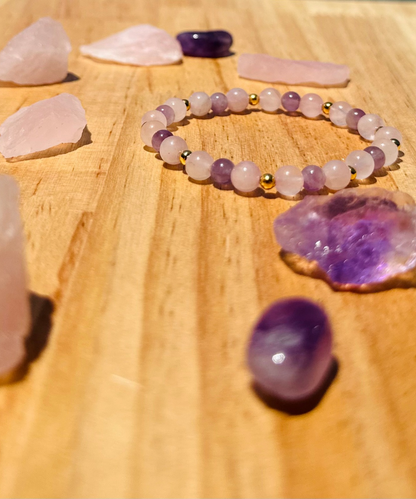 Amethyst Rose Quartz Gold Self Love Bracelet