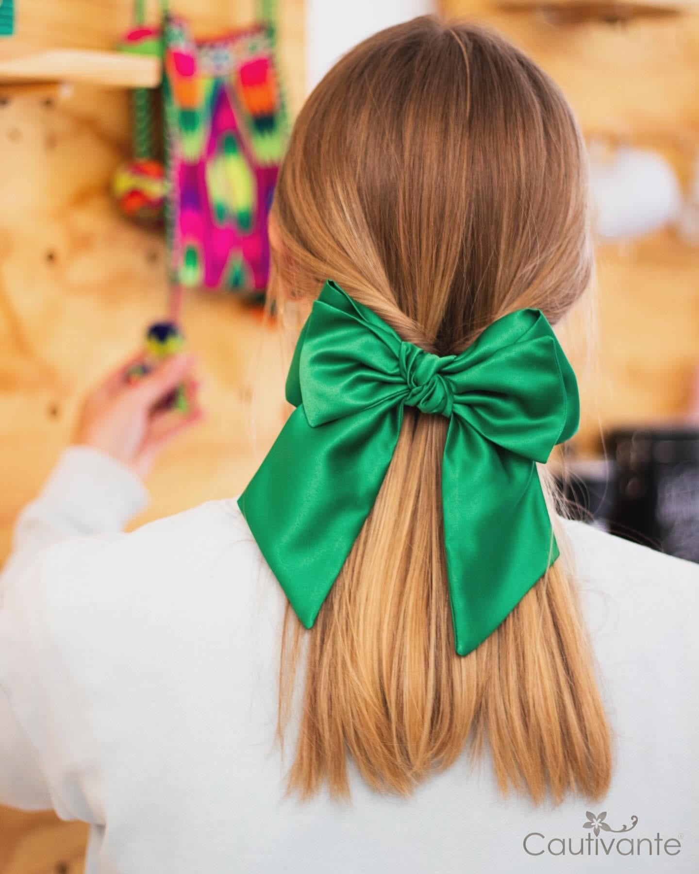 Green Satin Hair Bow