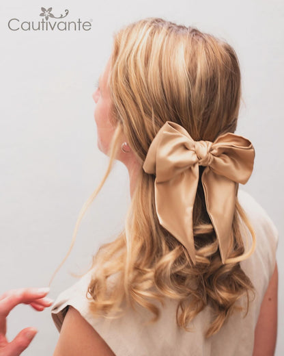 Gold Satin Hair Bow