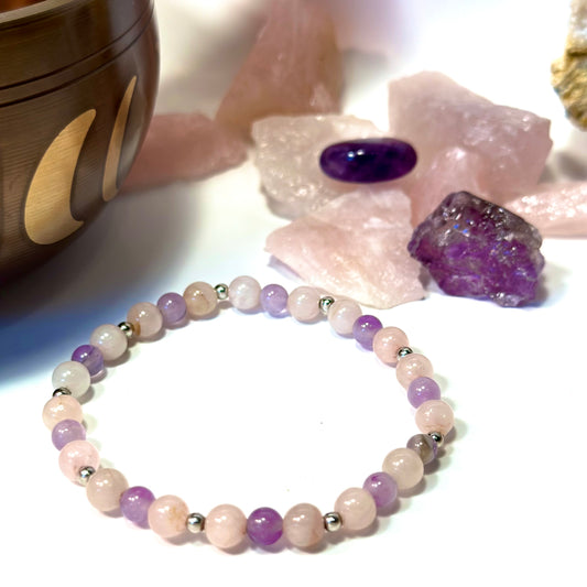 Self Love Amethyst- Pink Quartz Silver Bracelet