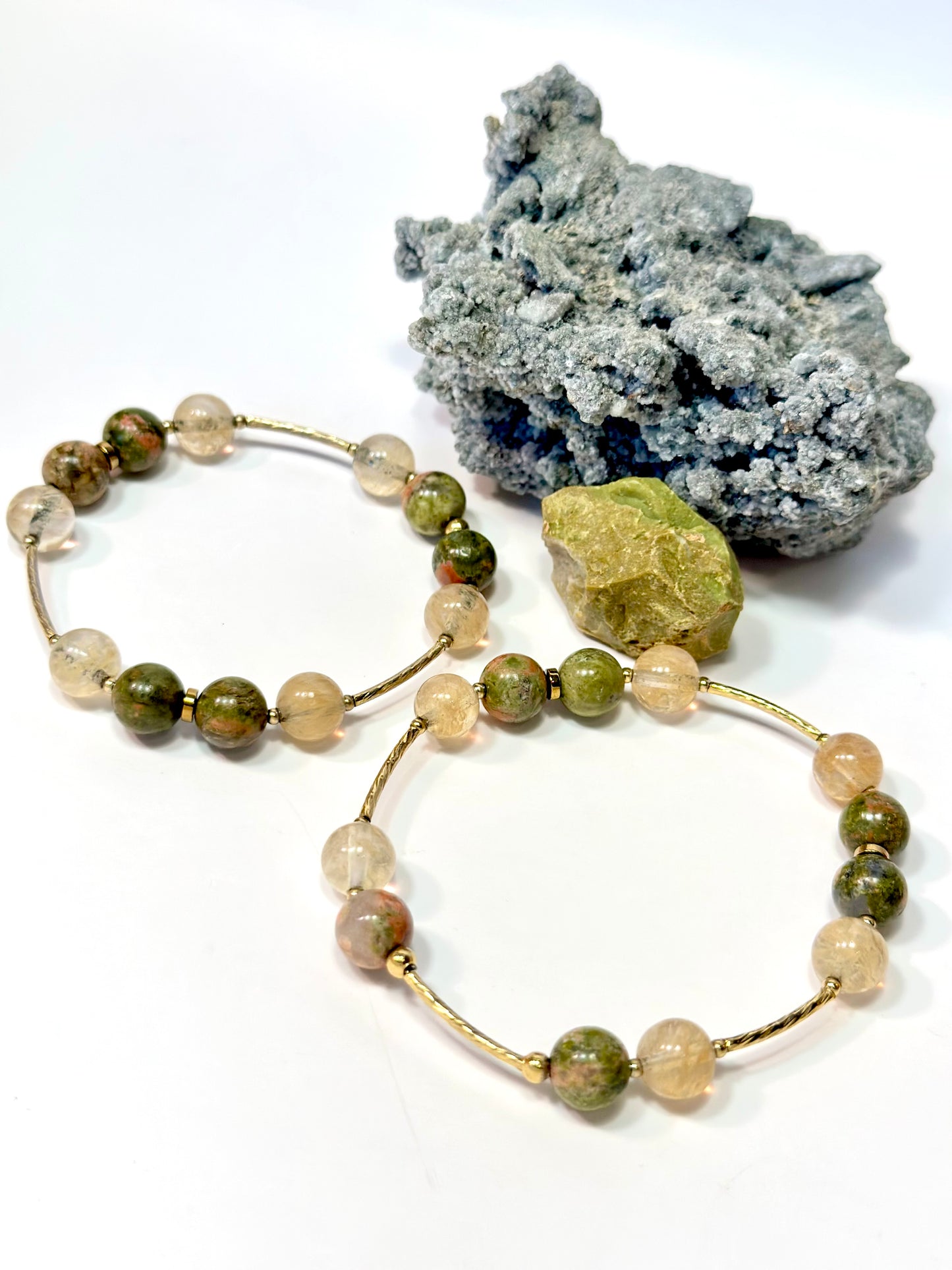 Unakite Citrine Gold Bracelet