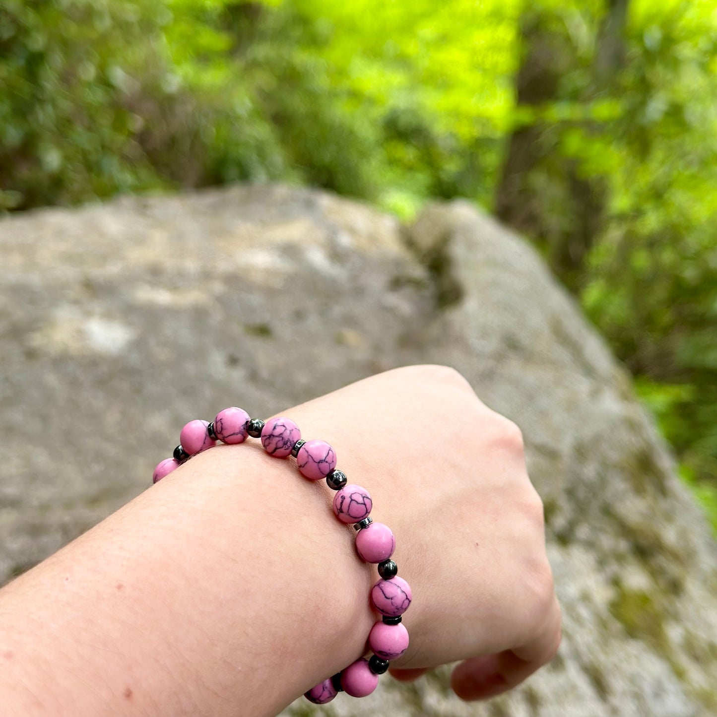 Pink Howlite & Hematite Bracelet