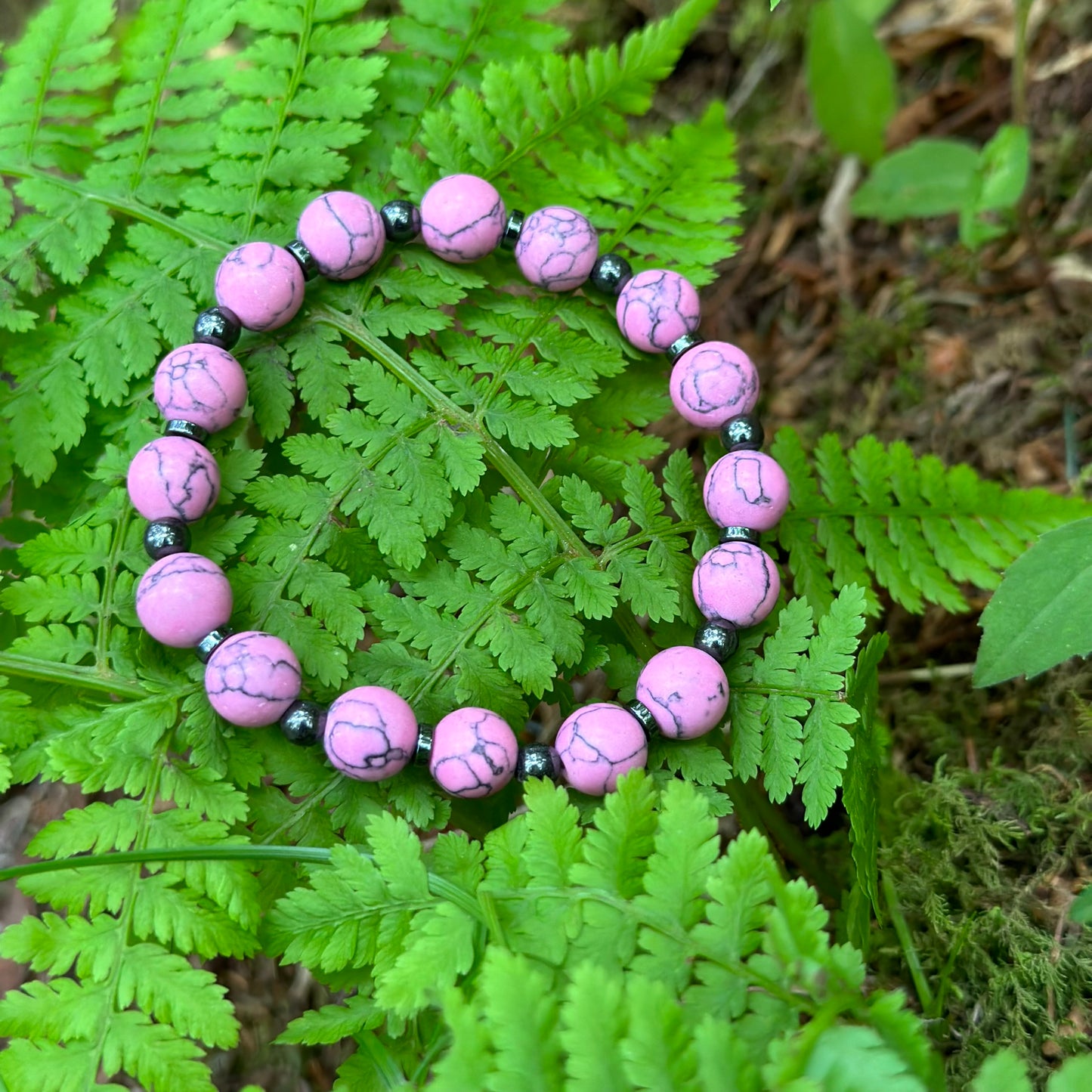 Pink Howlite & Hematite Bracelet