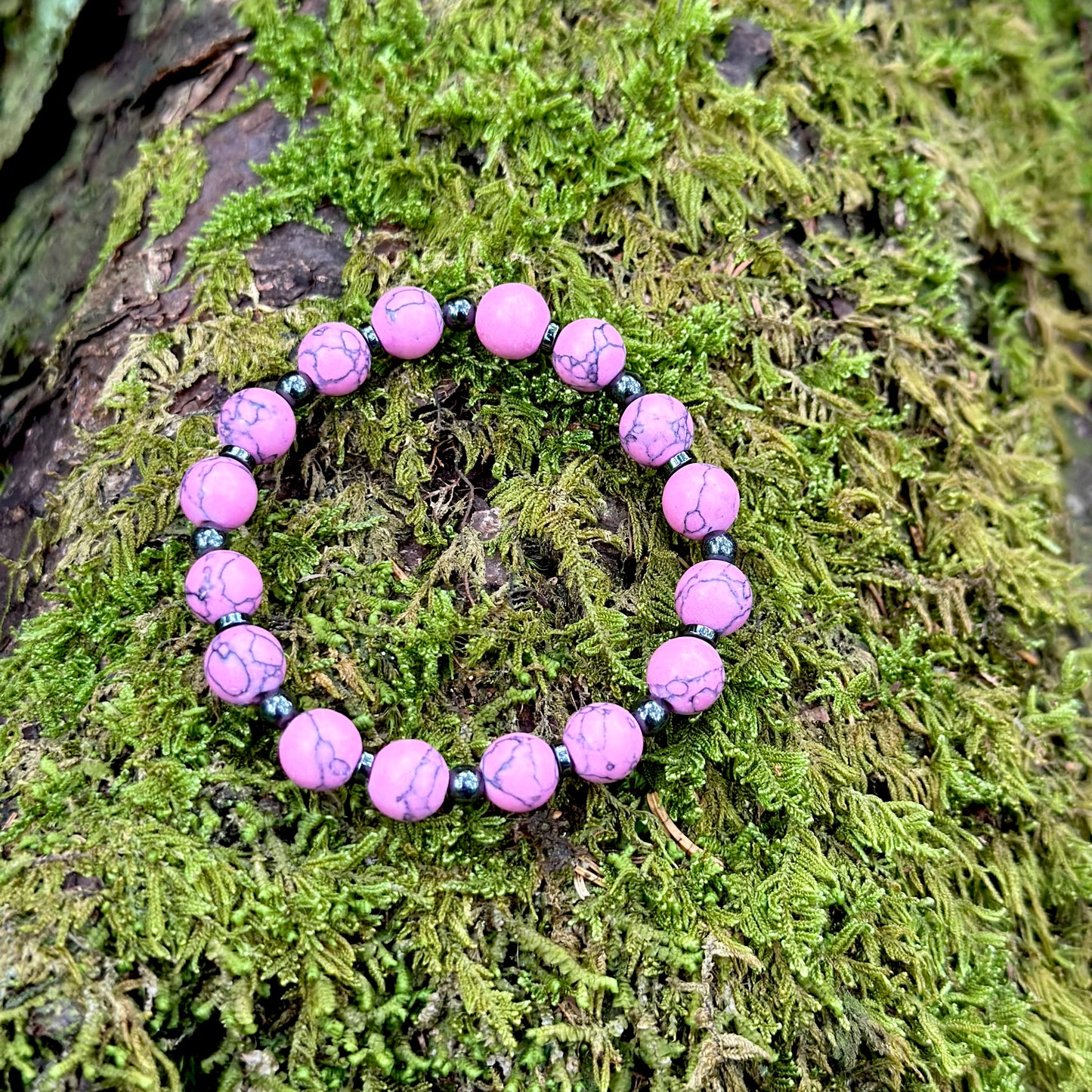 Pink Howlite & Hematite Bracelet