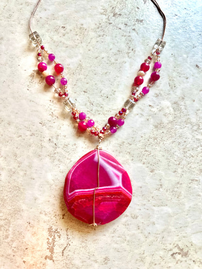 Magenta Lace Agate Necklace