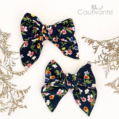 Duo Navy Floral Bows