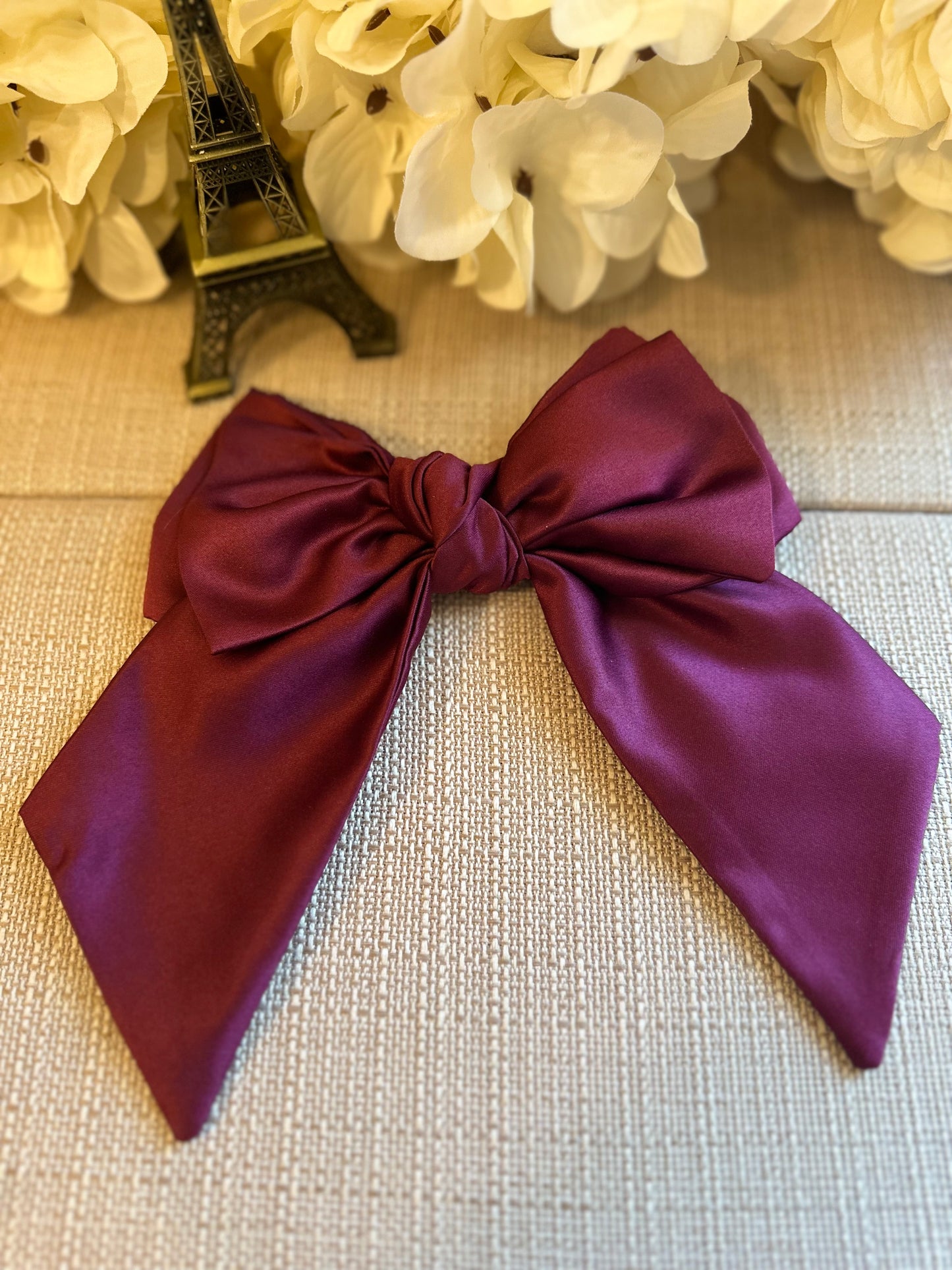 Cherry Silk Satin Green Bow