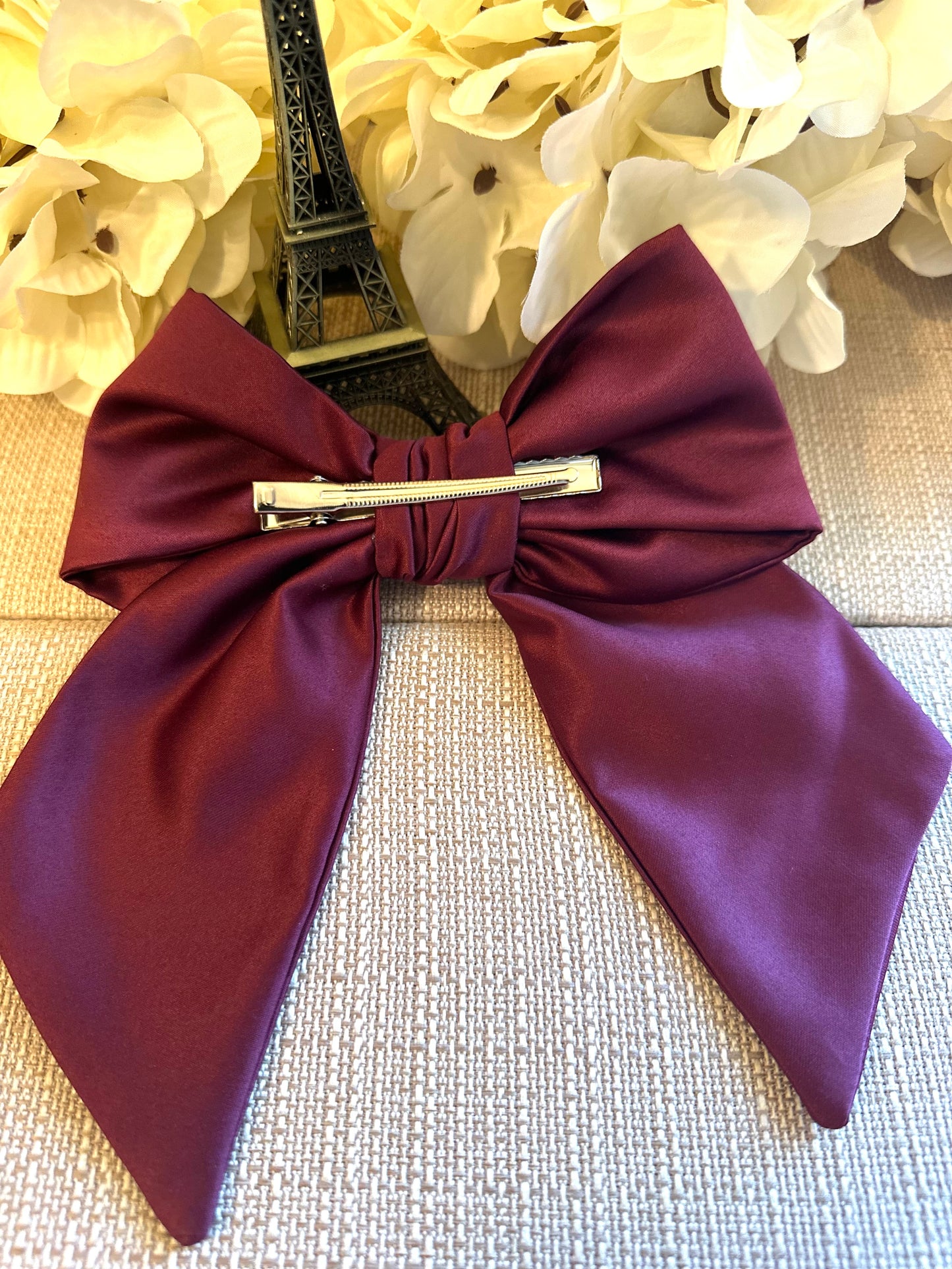 Cherry Silk Satin Green Bow