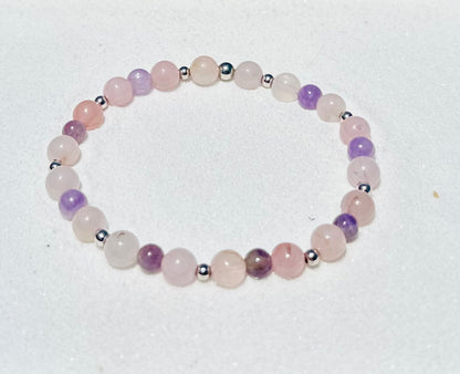 Self Love Amethyst- Pink Quartz Silver Bracelet