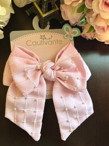 Pearls Pink Hair Bow