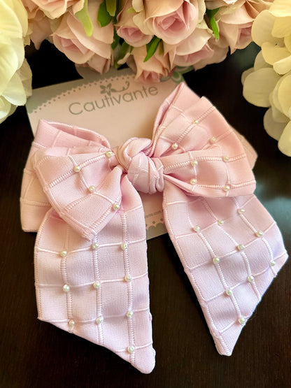 Pearls Pink Hair Bow