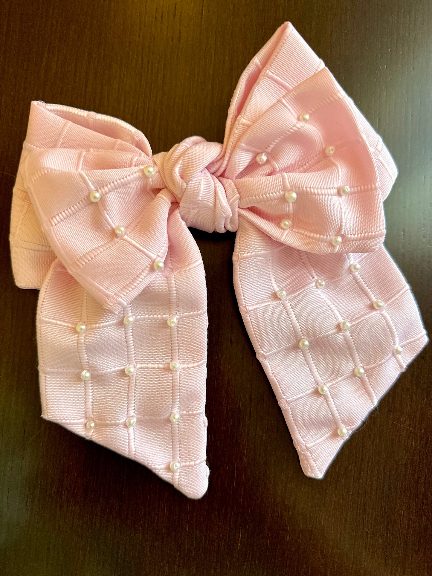 Pearls Pink Hair Bow