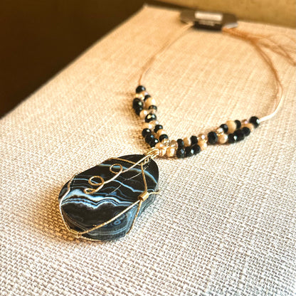 Black and Blue Stains Agate Stone