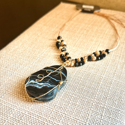 Black and Blue Stains Agate Stone