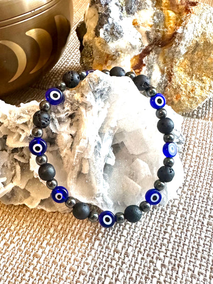 Blue Evil Eye &  Black Lava Bracelet