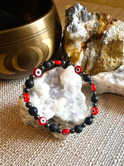 Red Evil Eye & Black Lava Bracelet