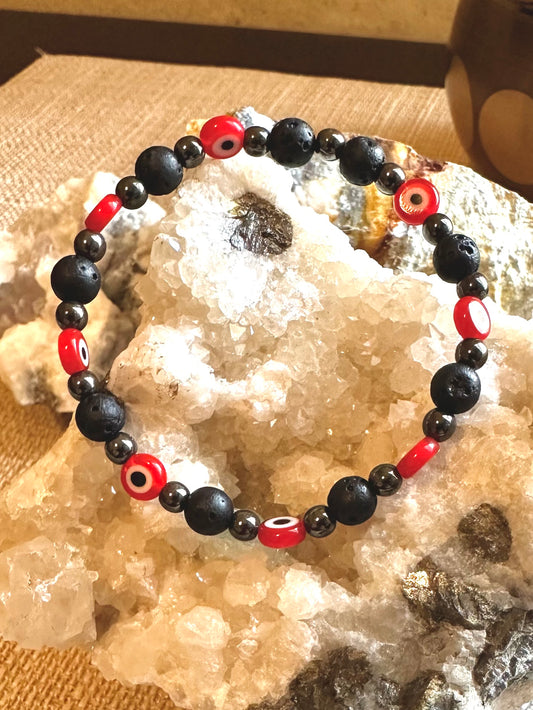 Red Evil Eye & Black Lava Bracelet