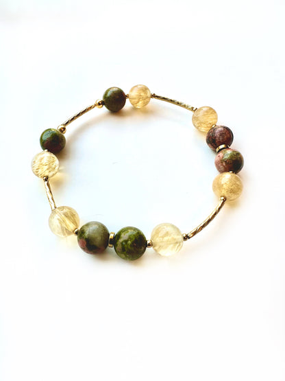 Unakite Citrine Gold Bracelet