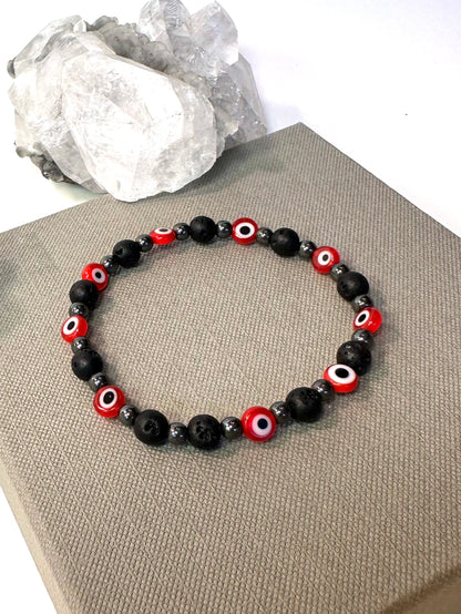 Red Evil Eye & Black Lava Bracelet