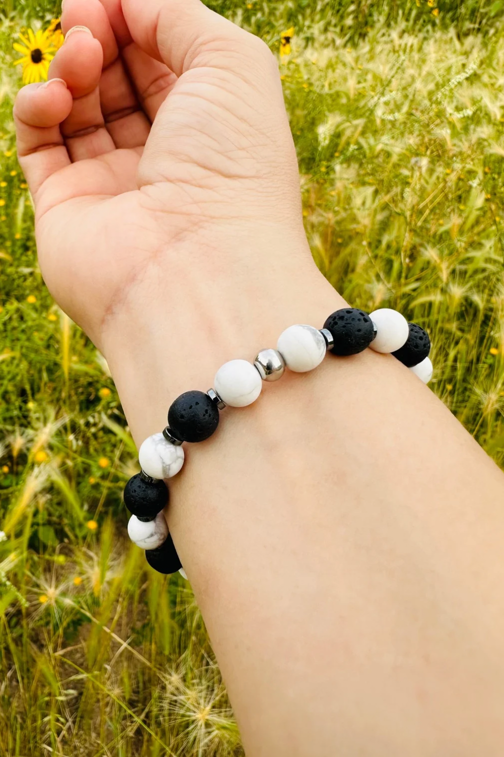 White Howlite and Lava Stone Bracelet