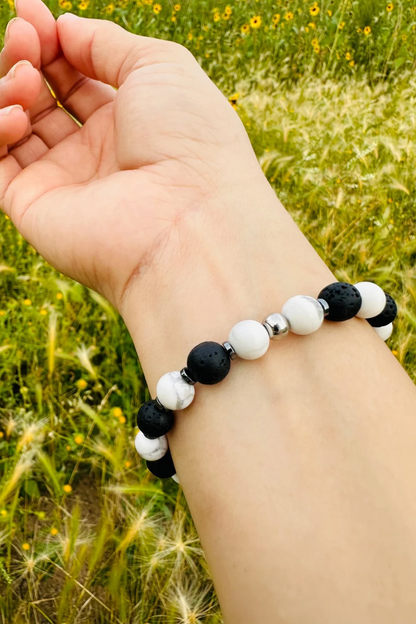 White Howlite and Lava Stone Bracelet