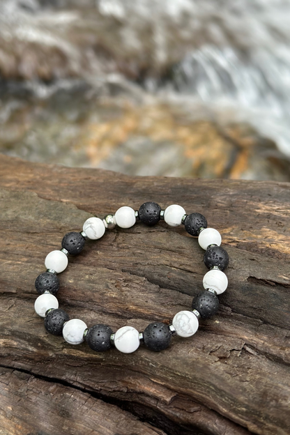 White Howlite and Lava Stone Bracelet