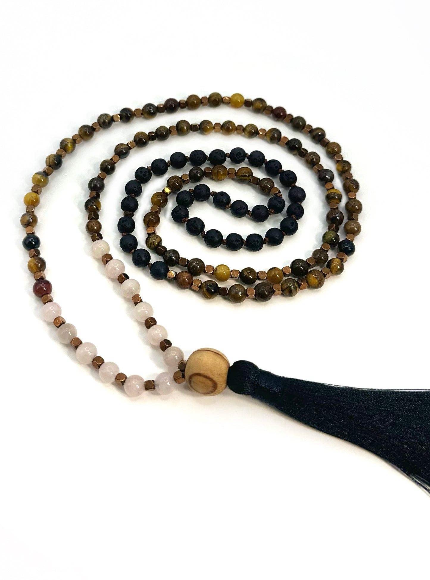 108 Mala Tiger’s Eye Rose quartz Lava Stone