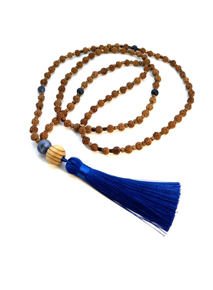 Earth & Sky 108 Rudraksha-Sodalite Mala