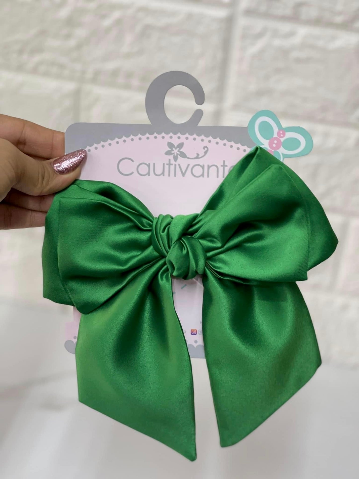 Green Satin Hair Bow