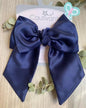 Navy Silk Satin Green Bow