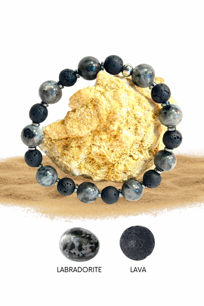 Labradorite & Lava Rock Bracelet