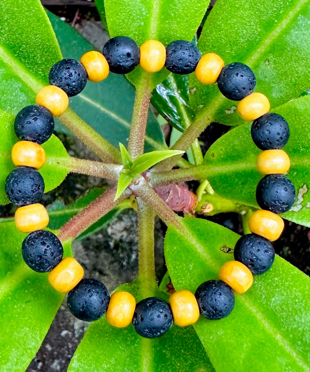 Lava Rock Stone & Wood Bracelet