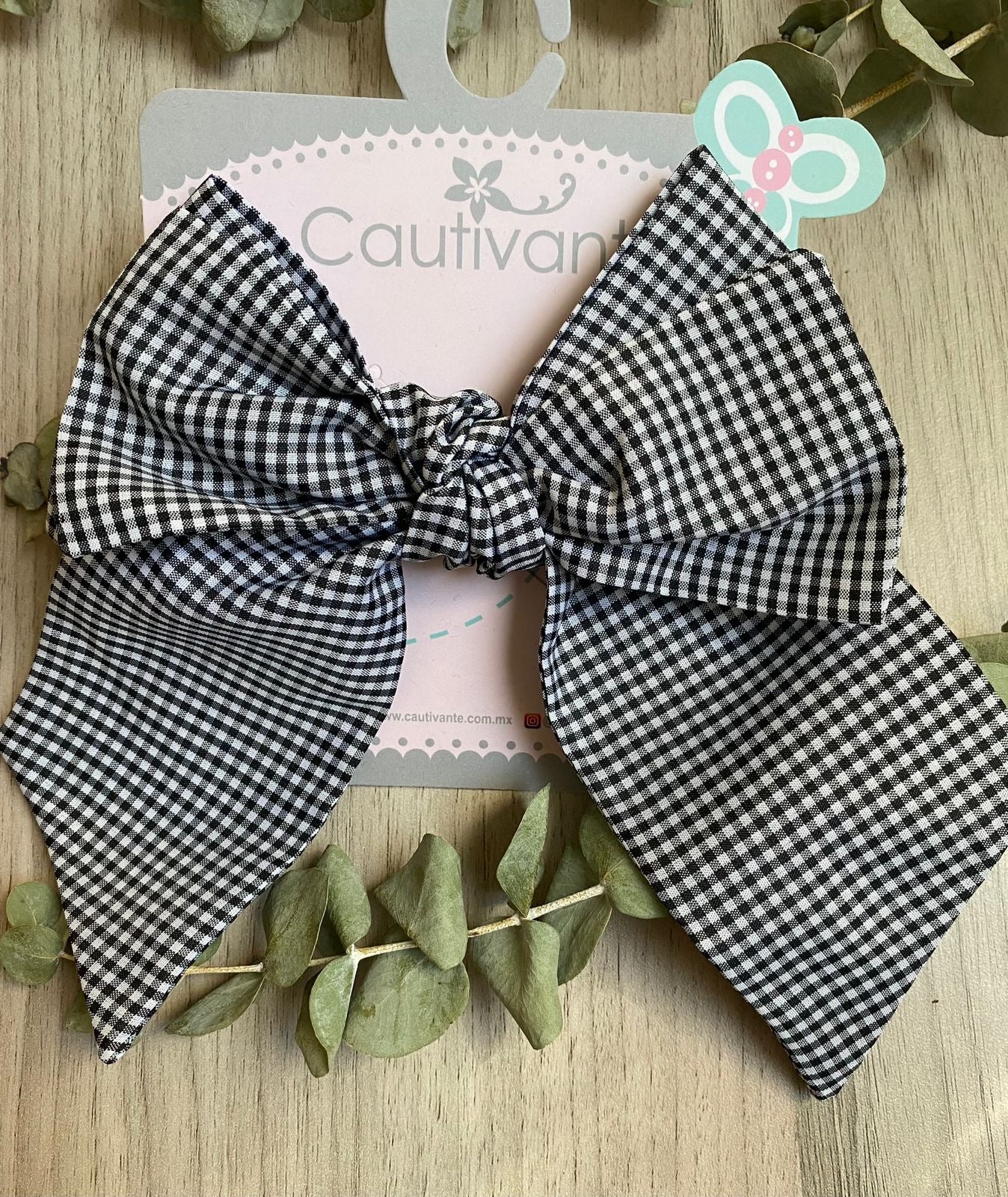 White and Black Checkered Bow